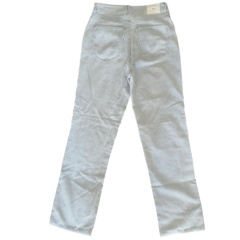 Zara Striped Straight Leg Pants - White and Blue - Picture 5 of 7